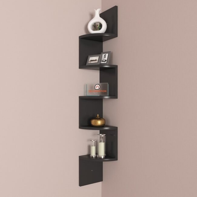 black decorative zigzag corner wall rack