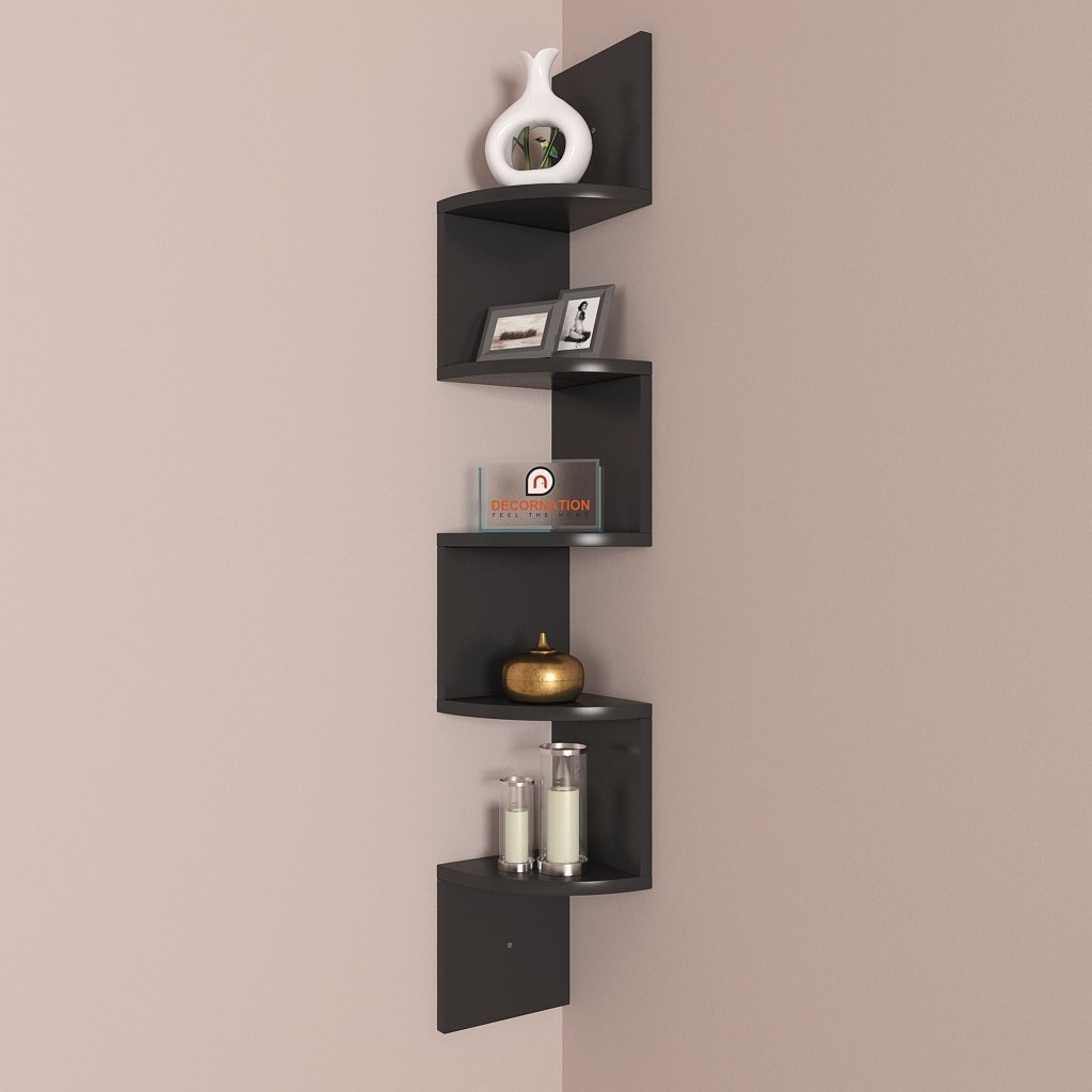 Corner Wall Mount ZigZag Wall Shelf for Storage & Display – Black