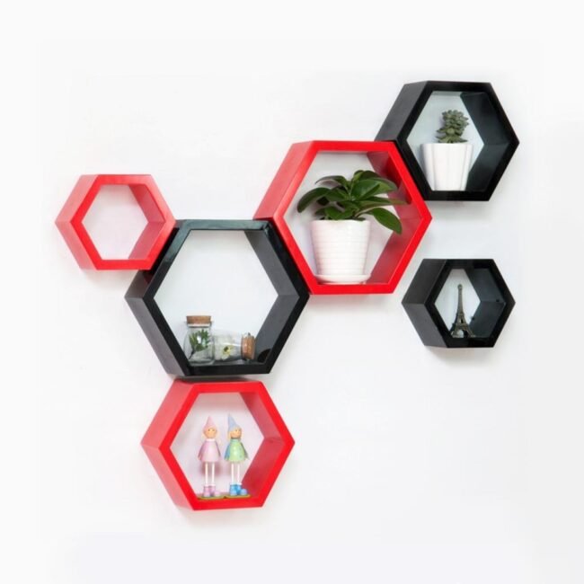 buy decornation decorative hexagon wall shelves red black