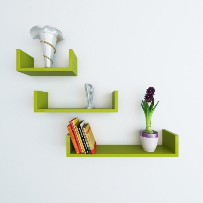green designer u shape wall shelves