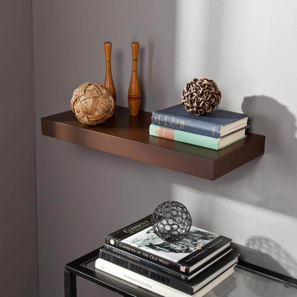 Single (24x10IN) Floating Wall Shelf for Storage & Display – Brown