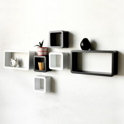 Six Cube Wall Mounted Shelves - Black And White