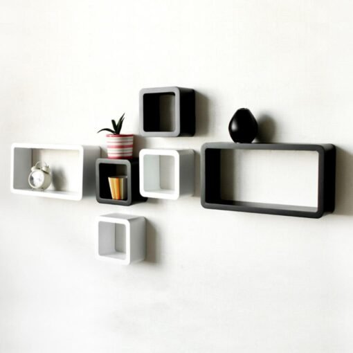 Six Cube Wall Mounted Shelves Black And White