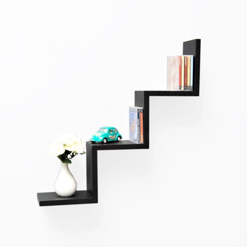 Floating Racks W Shaped Wall Shelf Zigzag Wall Mounted Black