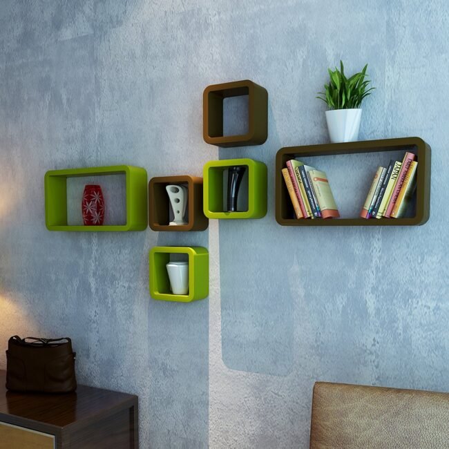 book storage wall shelves set of-6 green brown