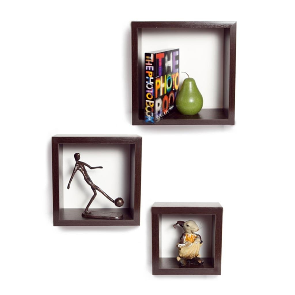 Set of 3 Nesting Square Wall Shelves for Storage & Display – Brown