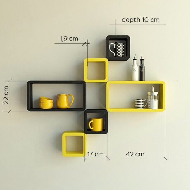 buy yellow black cube rectangle wall shelves for home decor