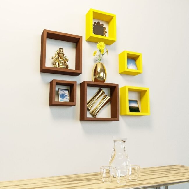 decorative set of 6 yellow brown nesting square wall racks