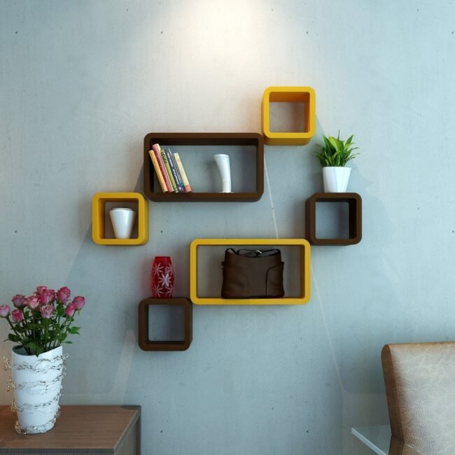 decorative wall shelves for home brown yellow