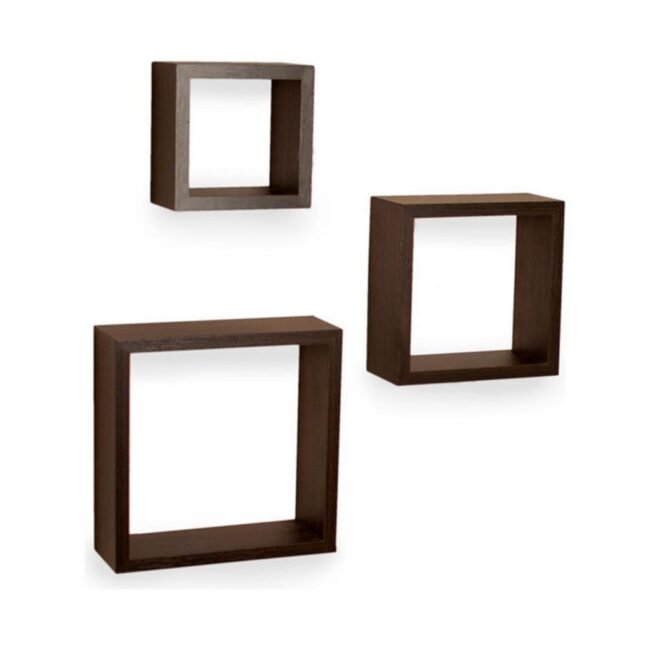 decornation brown set of 3 square wall shelves for sale