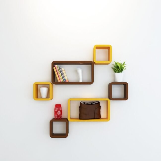 designer wall shelf rack brown yellow