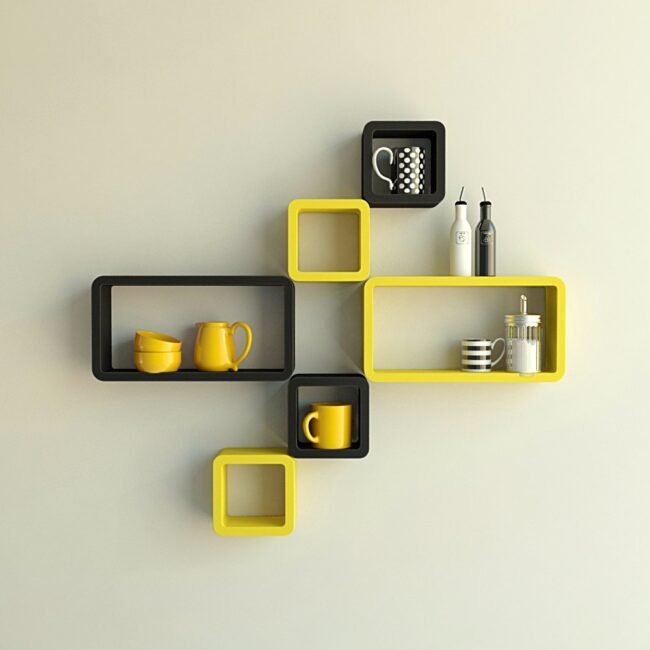 floating cube rectangle wall racks yellow black