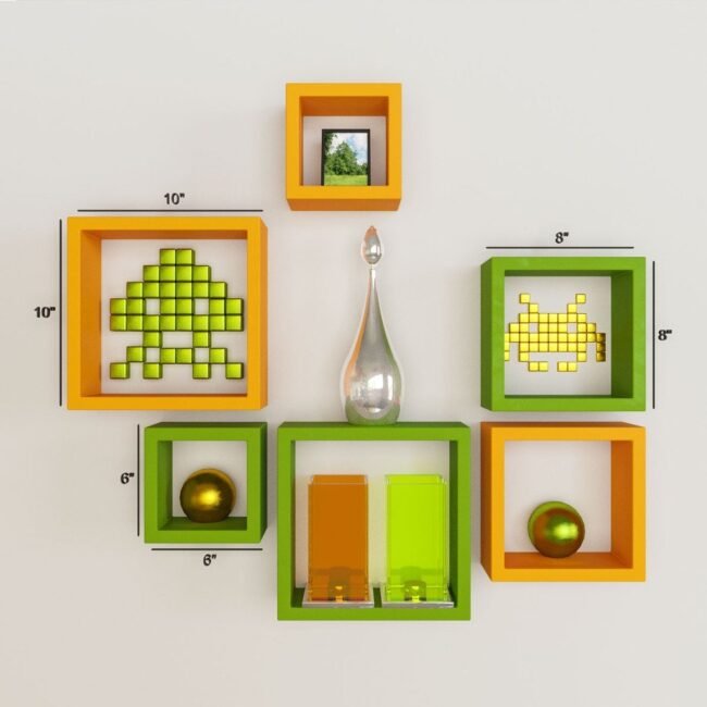 floating wall racks set of 6 green brown for display