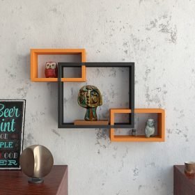 intersecting orange black display racks