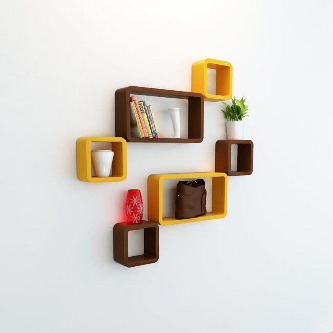 mounted wall racks for decor brown yellow color