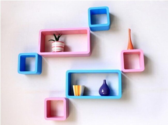 pink skyblue designer cube hexagon wall shelves