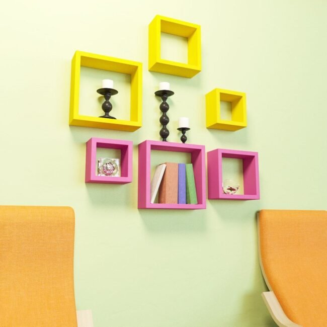 pink yellow decorative wall racks for living room