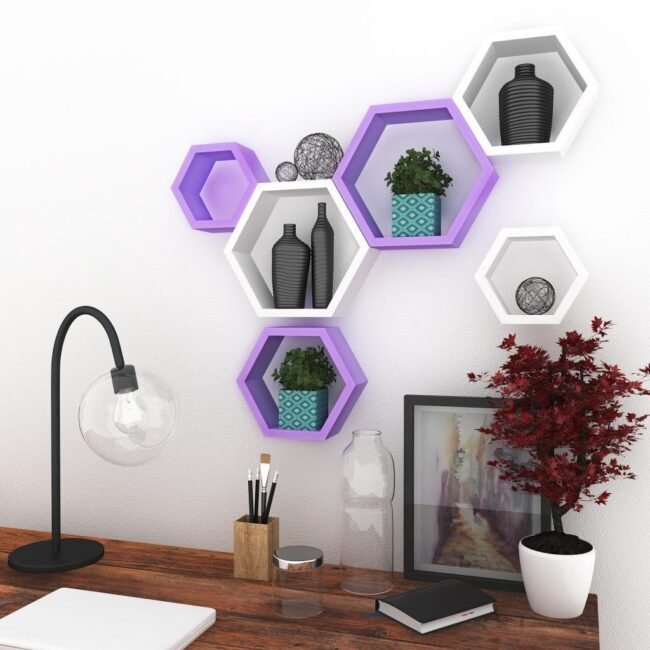 purple white hexagon wall shelves for sale online india