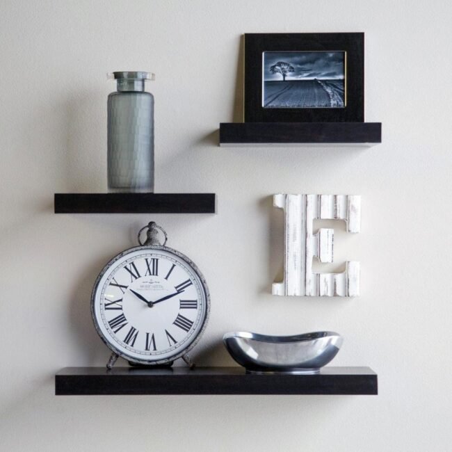 set 3 small medium wall shelves for home decor black