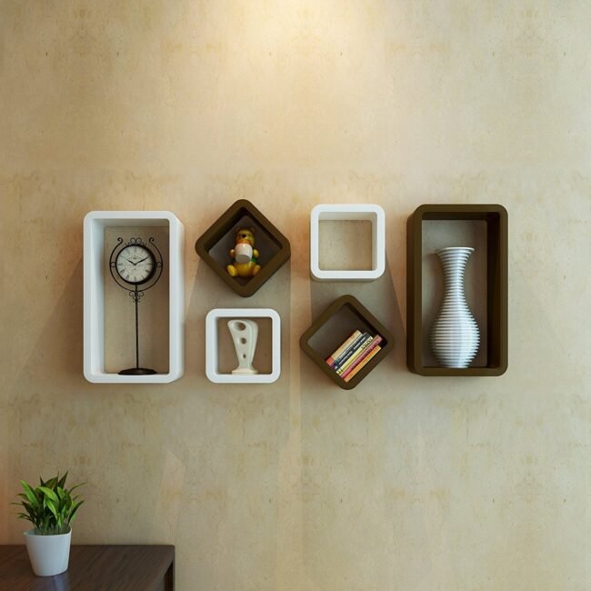 set of contemporary wall shelves white brown