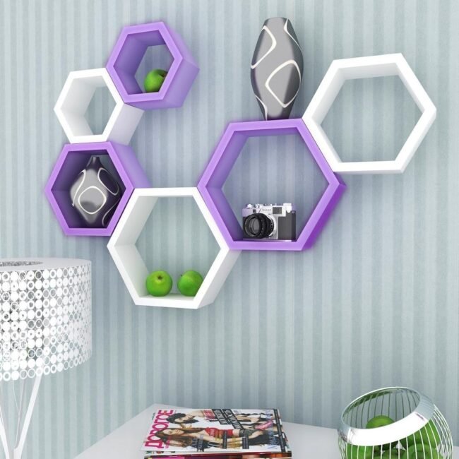 wall mounted hexagon purple white wall shelves for sale