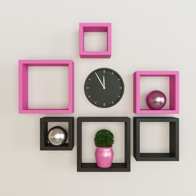 wall mounted nesting square wall shelves pink black