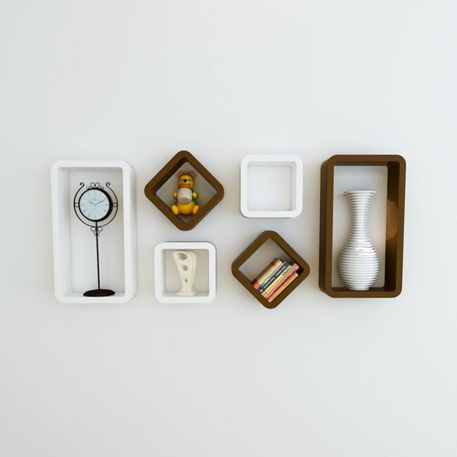 white brown cube rectangle wall racks for home decor
