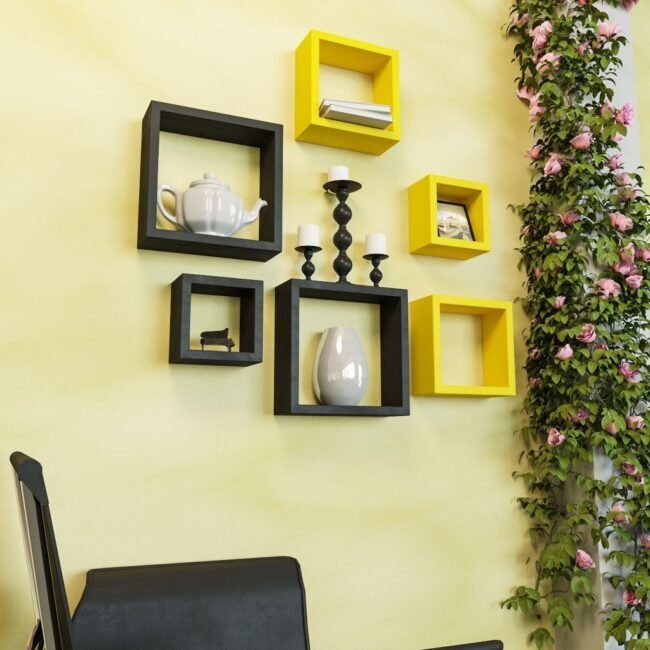 yellow black wall racks for home decor