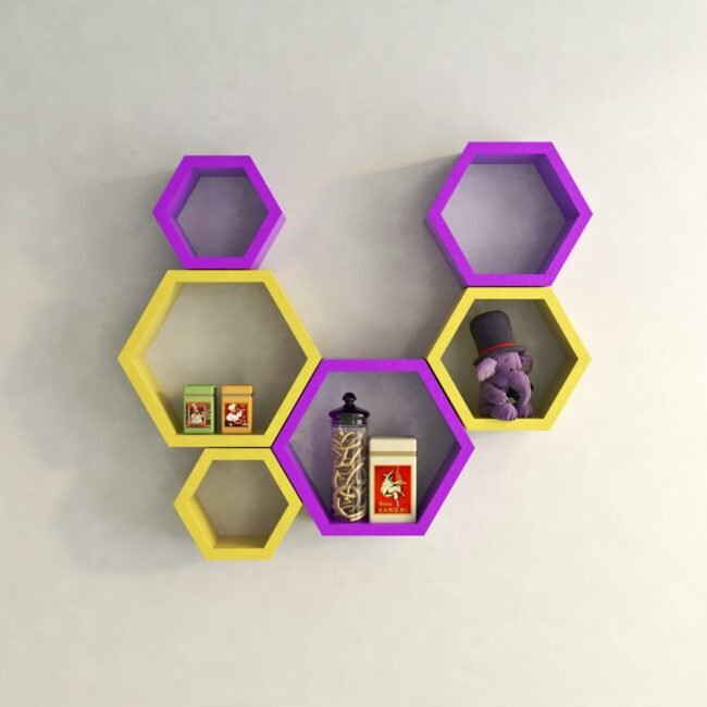 yellow purple set of 6 nesting wall shelves