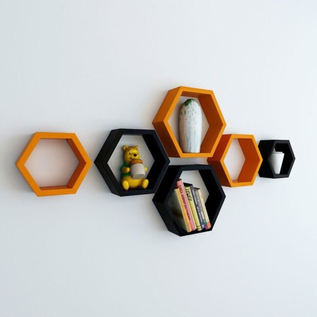 black orange wall shelves for storage display