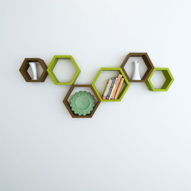 buy green brown hexagon shelves online india
