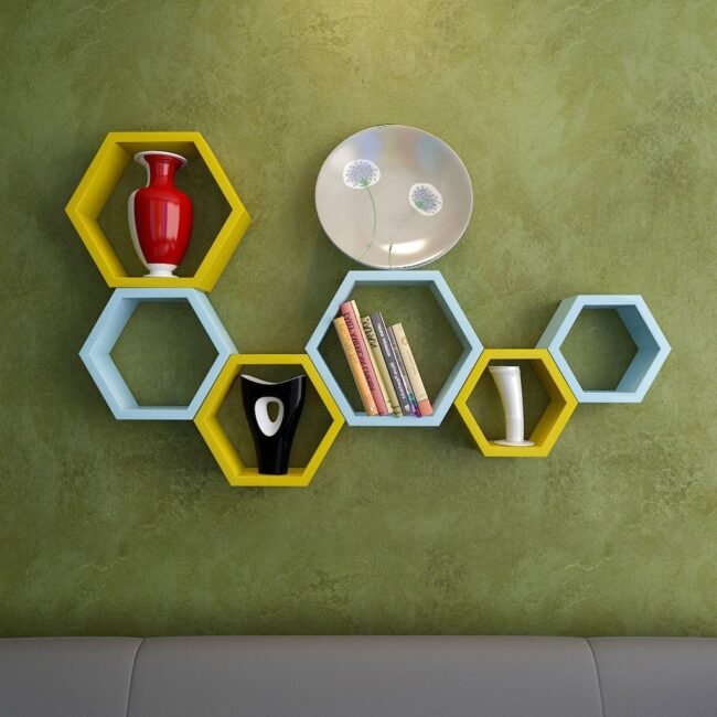 decorative set of 6 yellow skyblue wall shelf bracket