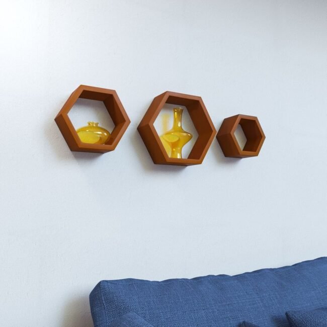 decornation brown hexagon wall racks set of 3