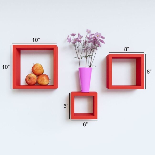 decornation designer wall shelves square shape red color