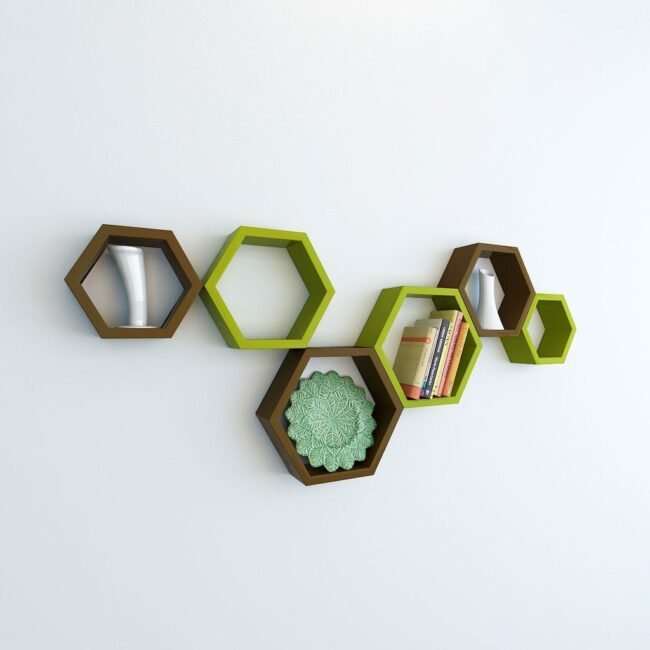 decornation green brown hexagon wall shelves for sale