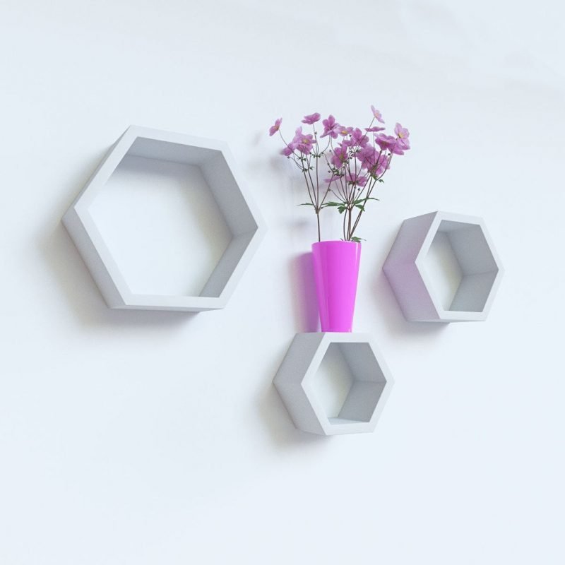 Set of 3 Hexagon Wall Shelves White DecorNation