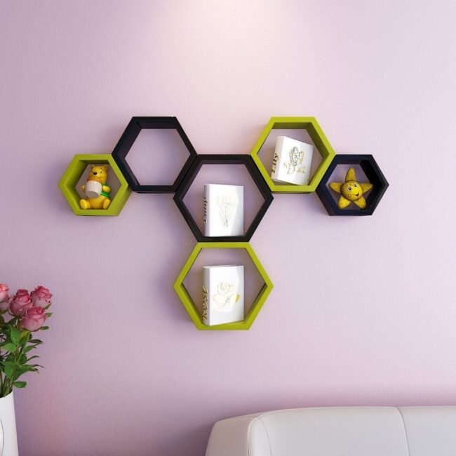 designer hexagon green black wall racks