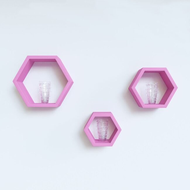 designer hexagone wall shelves pink for home decor