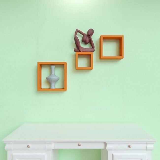 designer square wall shelves orange color online india
