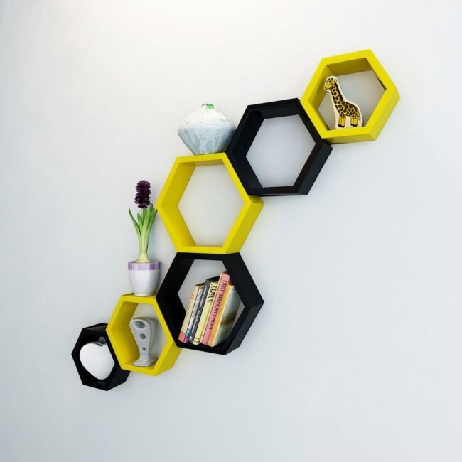 designer yellow black wall shelves for sale