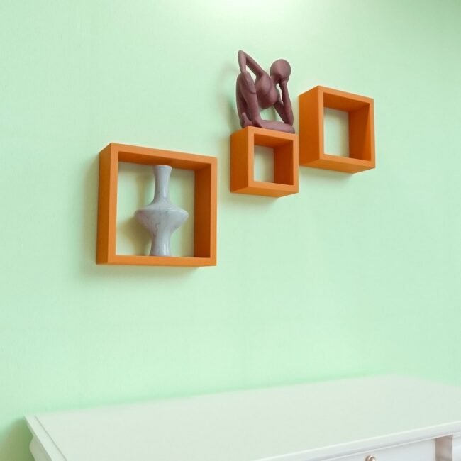 floating wall mounted orange wall shelves