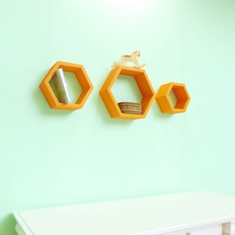 Decornation's Set of 3 Hexagon Wall Shelves Unit Orange