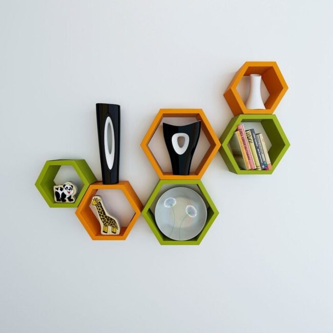 hexagon shape wall shelves for wall decor