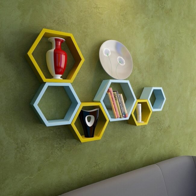 nesting hexagon yellow skyblue wall shelves for sale