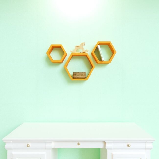 orange set of 3 wall shelves for home decor