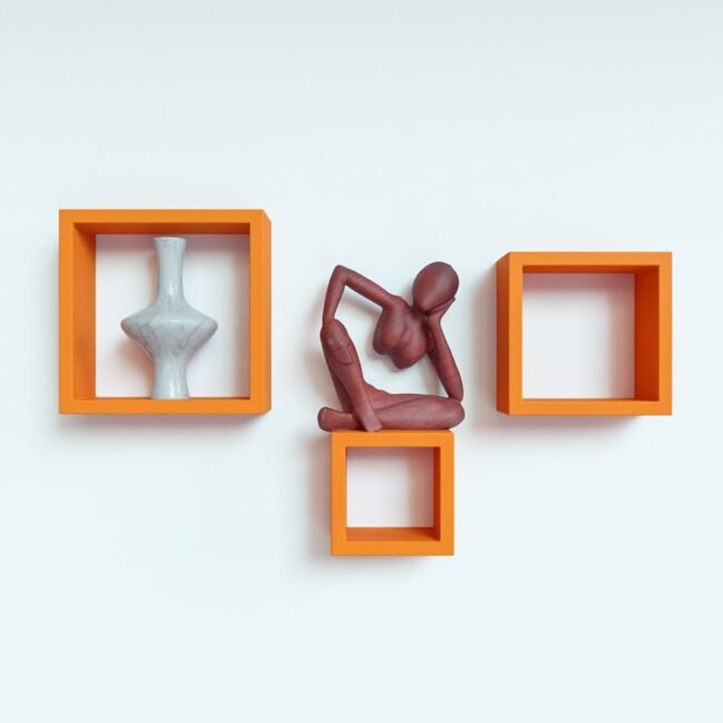 orange square display wall shelves for sale