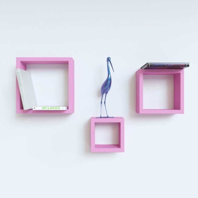 pink square wall shelves for room decor