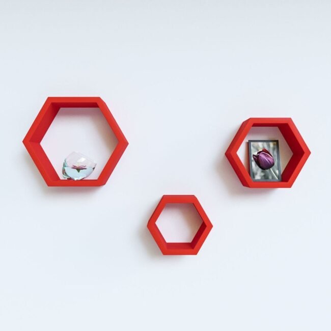 set of 3 hexagon wall racks red color for sale