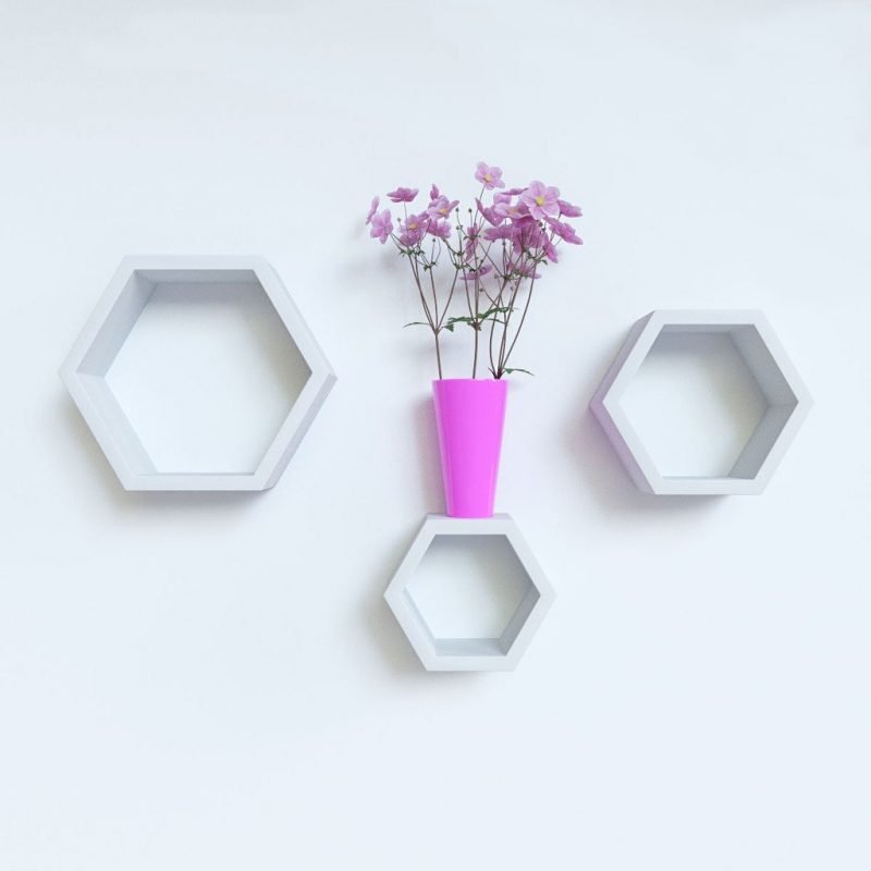 Set of 3 Hexagon Wall Shelves White DecorNation