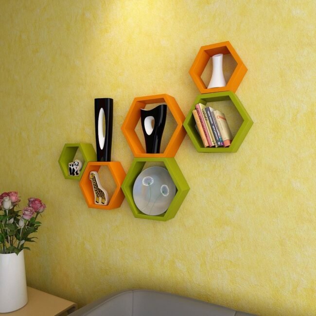 set of 6 wall shelves green orange online india